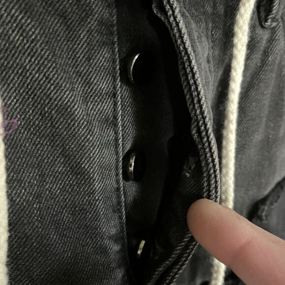 MNML Black Distressed Jeans Rope Drawstring Patches Size 34x32 Cotton Button Fly - Picture 4 of 7